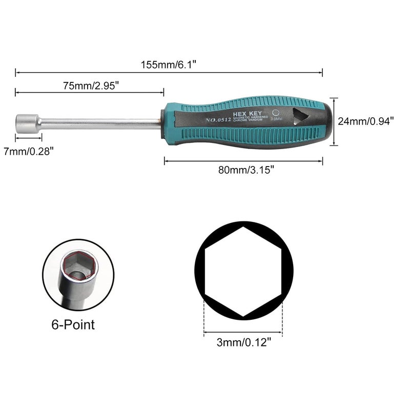 Utoolmart 3mm Socket Wrench Screwdriver, Socket Driver Hex Nut Key Wrench Screwdriver, Cr-V Steel Round Shaft High-carbon Steel Hex Nut Driver Carburetor Adjustment Tool,Non-Magnetic - Image 1